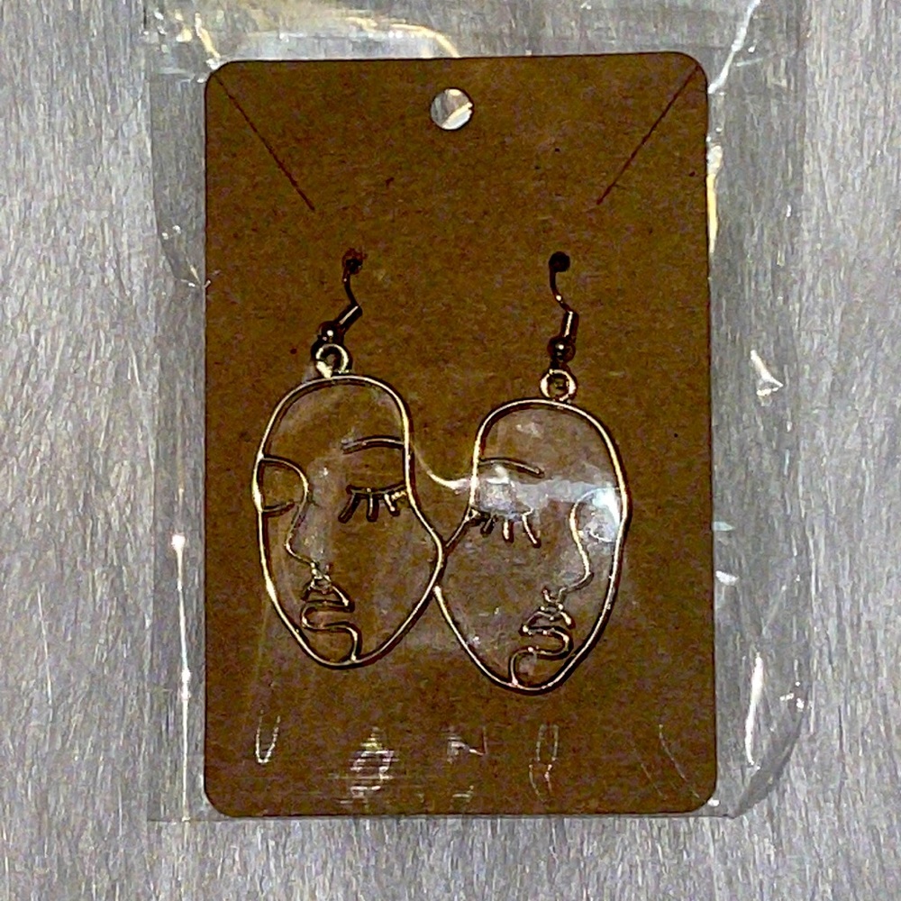 Homemade Gold abstract face Earring Set